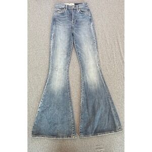 7 For All Mankind Megaflare High Waisted Flare Jeans Blue Distressed Size 23